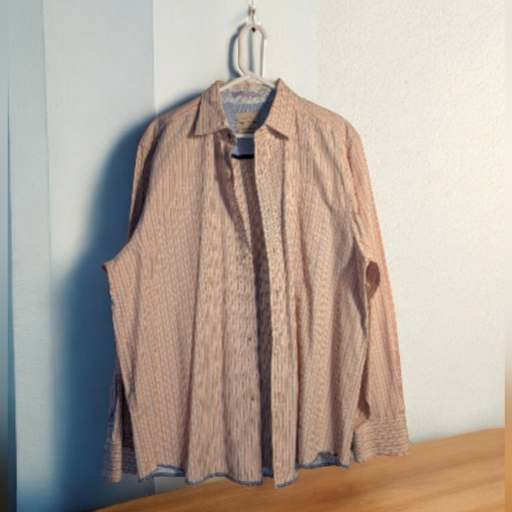 Tommy Bahama Men's Orange White Stripe Button Down XXL